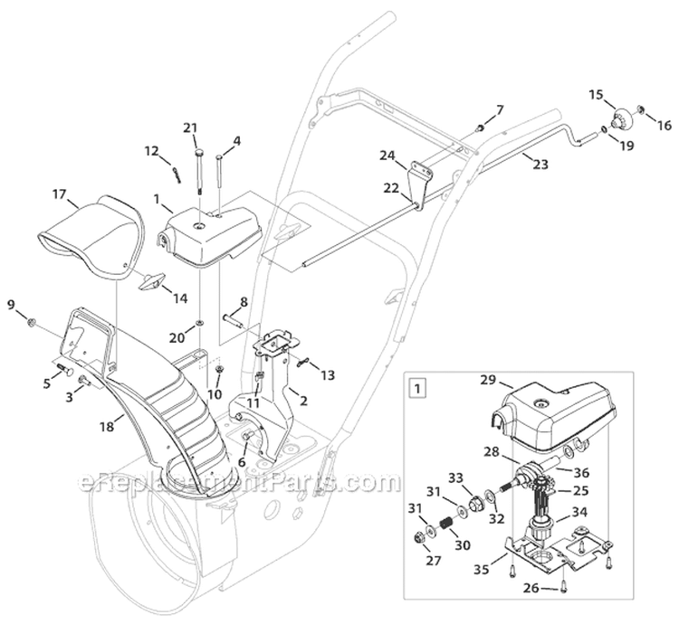 Extended Chute (Crank) Diagram and Parts List for 31AH64FG700 2012 Yard Machines Snow Blower